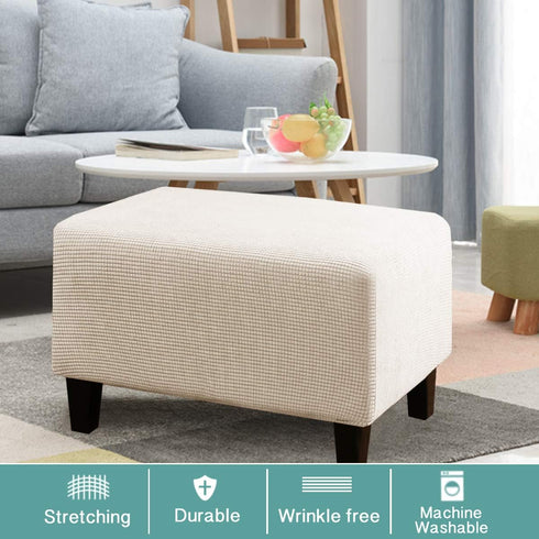 Turquoize Stretch Ottoman Cover - Soft Rectangle Slipcover with Elastic Bottom for Storage Ottoman (Large, Biscotti