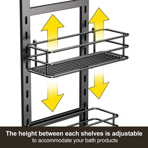 Orimade Adjustable Anti-slip Shower Caddy, Rustproof Hanging Organizer with 2 Hooks for Shower Storage