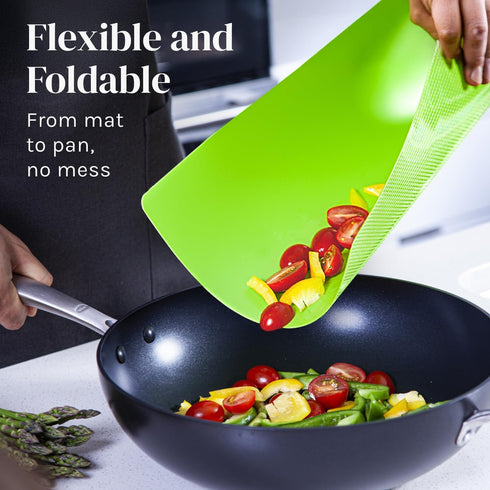 4 Piece Flexible Plastic Cutting Boards for Kitchen, BPA Free, Color Coded with Food Icons