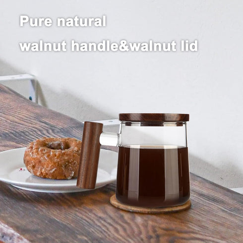 Safe(2PCS,15oz/450ml) COMI Glass Coffee Mugs, Clear Coffee Mugs with Walnut Lid&HandleWide Mouth Extra Large Capacity