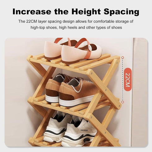 Closet, YYW Bamboo Shoe Rack for Entryway, Free Standing Shoe Racks Shelf Foldable Vertical Shoe Storage Organizer