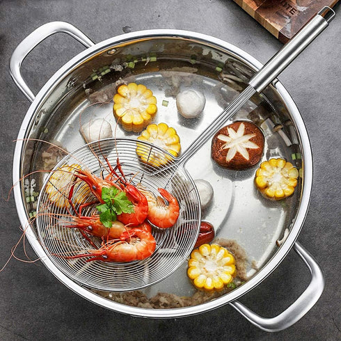 YFWOOD 7 Inch Spider Strainer Skimmer, Solid Stainless Steel Ladle with Large Handle for Kitchen Deep Frying