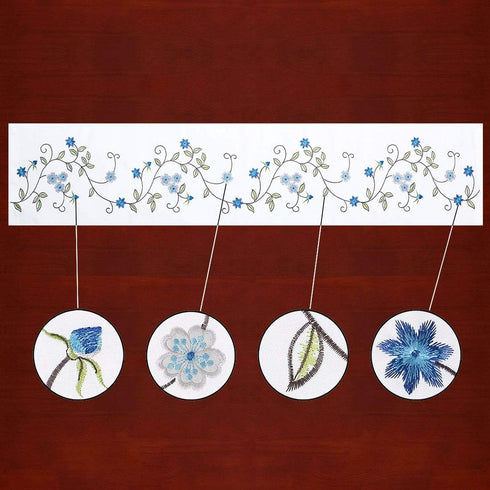 Simhomsen Double Thickness Rustic Embroidered Floral Table Runners for Spring and Summer, Dresser Scarf (Blue, 14 × 53 Inch)