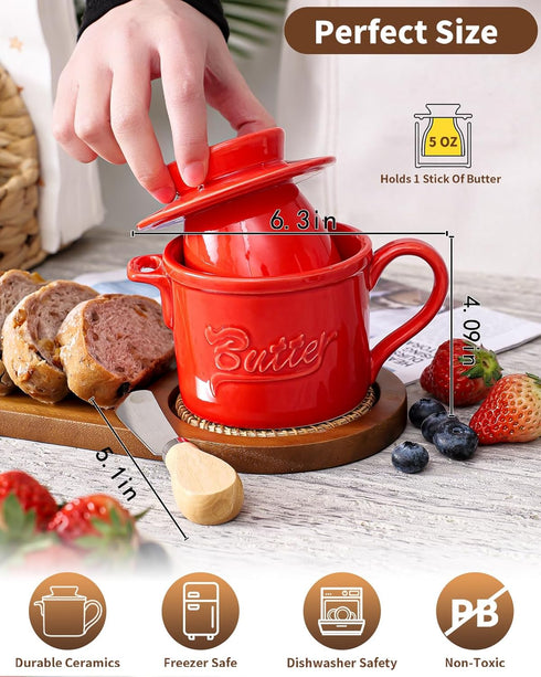 Mavolico Countertop, Butter Dish with Lid, French Ceramic Butter Crock with Water Line for Keeps Butter Spreadable