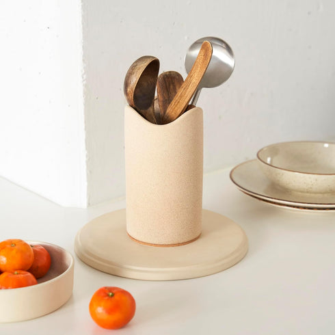 Ceramic Utensil Holder for Kitchen Counter - Boho Farmhouse Decor - Cooking Utensil Organizer for Countertop