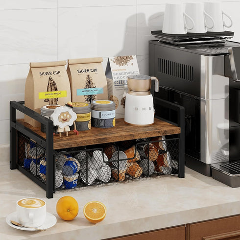 Countertop Homode Tea Bag Organizer, Wood Tea Organizers and Storage Chest, Teabag Holder with Storage Drawer,Tea