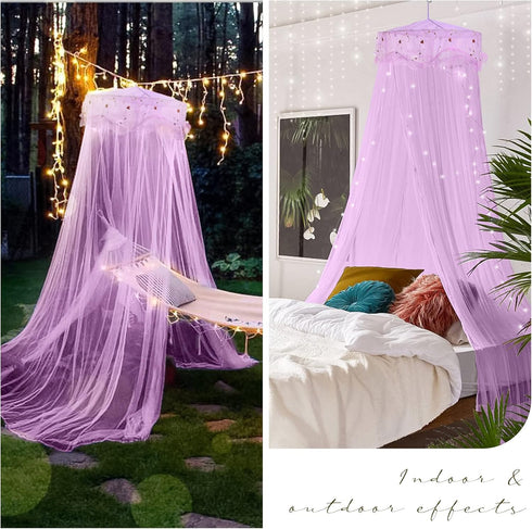 Jeteventy Bed Canopy for Girls, Princess Bed Curtain Net for Single to King Size, Quick Easy Installation (Purple)
