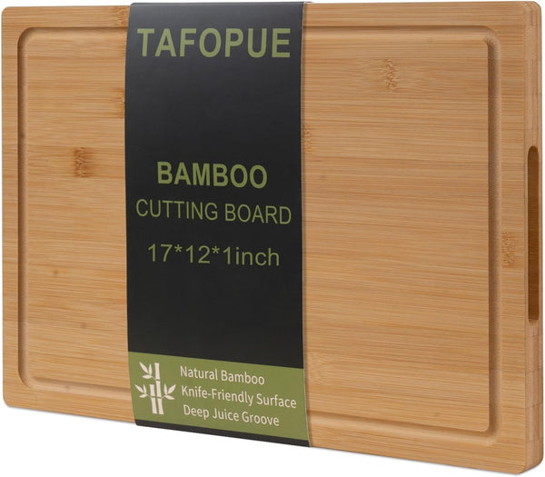 Bamboo Cutting Board for Kitchen, Thickened Chopping Board with Juice Groove &