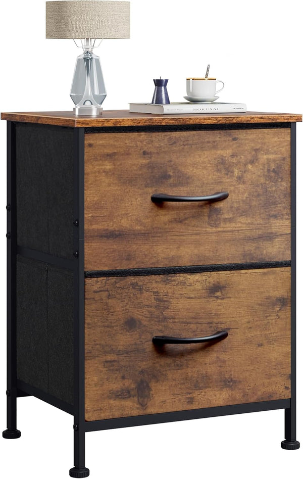 WLIVE Night Stand, Small Dresser with 2 Drawers & Wooden Top, Nightstand
