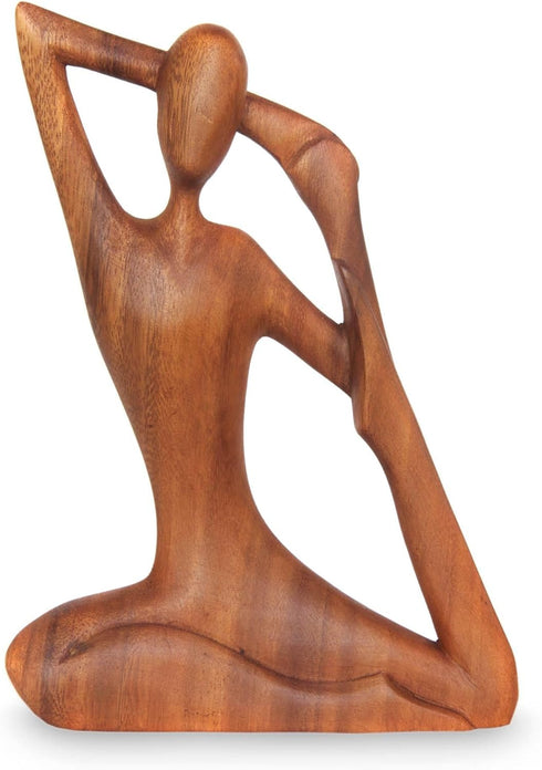 NOVICA Brown Suar Wood Yoga Sculpture, 'Yoga Stretch', 7.75" Tall