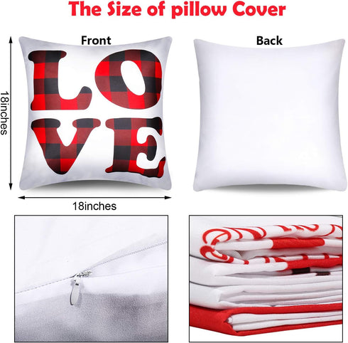 Set of 4 Valentine Throw Pillow Cases, 18x18 Inch Romantic Red Heart Cushion Covers for Sofa Decor