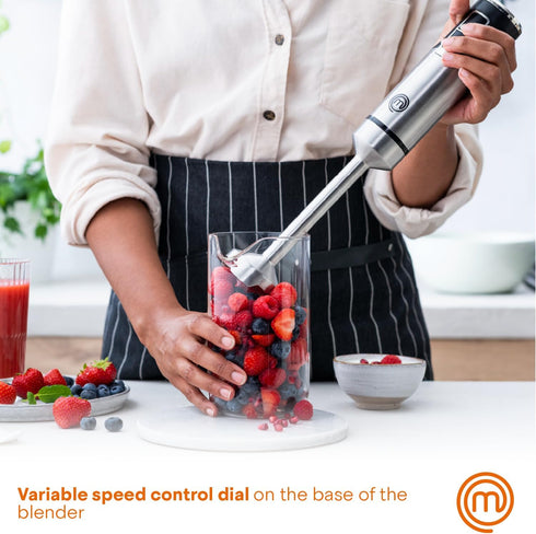 MasterChef Handheld Immersion Blender, 400W Stainless Steel Emulsifier with Chopper Attachment & Measuring Jug for Baby
