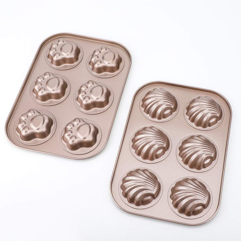 Beasea 3 Pack Madeleine Pans, 10x7 Inch Nonstick Cat Shaped Cake Cookies Pan for Baking