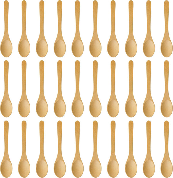 jiebor 30Pcs Mini Small Wooden Spoons Tiny Wood Spoons Bulk for Tea Coffee