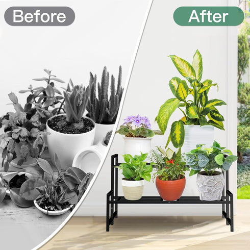 2-Tier Lilybud--lily Plant Stand Indoor Outdoor, Wrought Iron Plant Stands, Stackable Metal Plant Shelf Decorative