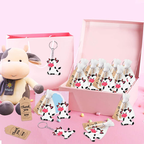 40 Pack Cow Keychains, Animal Themed Party Decoration for Guests, Farm Animal Baby Shower, Kids Birthday
