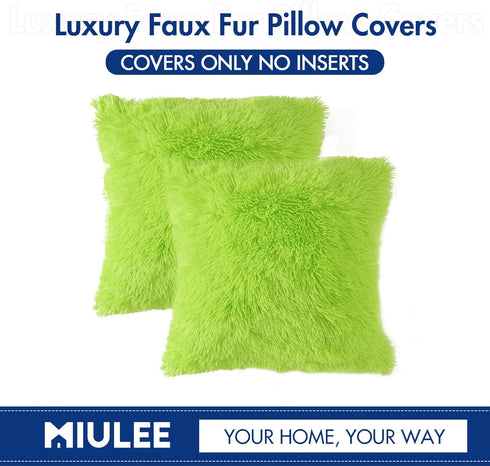 MIULEE 18x18 Inch Pack of 2 Luxury Faux Fur Throw Pillow Cover, Plush Cushion Cover Shell for Sofa, Bedroom, Car, Green