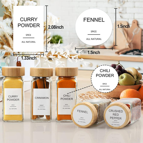 398 24 4oz AISIPRIN Glass Spice Jars with Labels, pcs Spice Containers with Bamboo Lids, Square Spice Bottles