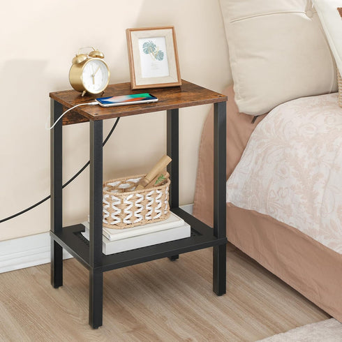2-Tier BF91UBZ01 HOOBRO Small Side Table with Charging Station, End Table with USB Ports and Outlet, Nightstand