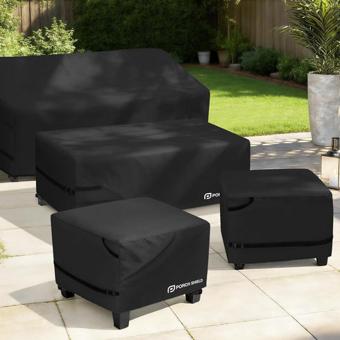 18L 18W 18H inch, Porch Shield Patio Ottoman Cover - Waterproof Outdoor Square Side Table Covers x x Black