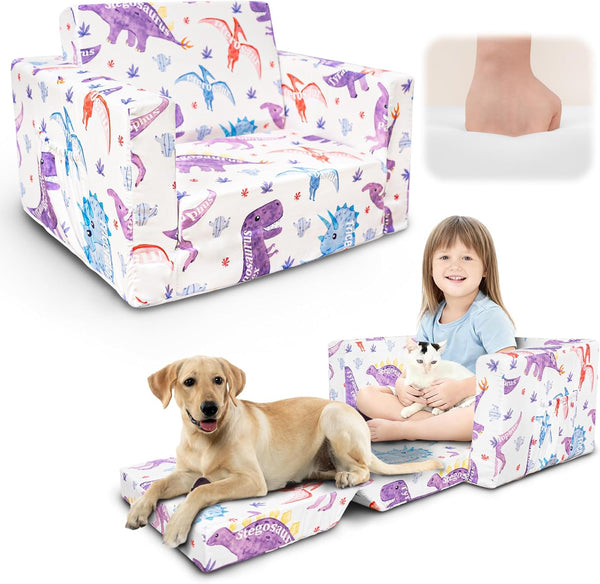 Kids Couch, 2-in-1 Kids Fold Out Couch, Convertible Sofa to Lounger for