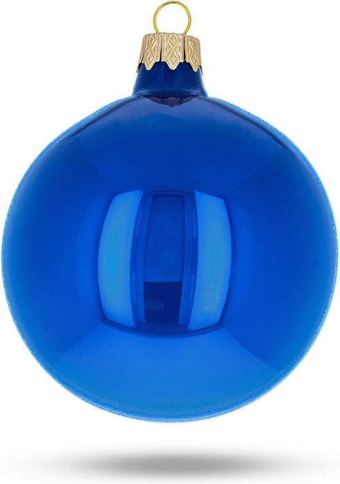 Set of 6 Glossy Blue Glass Ball Christmas Ornaments, 3.25 Inches