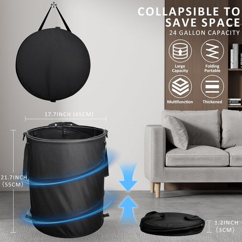 24 Gallons Collapsible Trash Can with Gloves, Camping Trash Can with Lid, Pop Up Garbage Can for Outdoor, Large