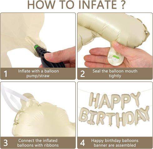 Beige Happy Birthday Balloons Banner, 16 Inch Mylar Foil Letters