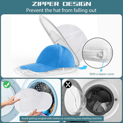 Hat Washer for Washing Machine, Cleaner for Baseball Caps with Frame Cage and Mesh (1 Pack White with Mesh)