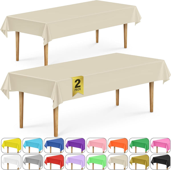 DecorRack 2 Rectangular Tablecloths, BPA-Free Plastic, 54 x 108 inch for Parties, Picnic, Camping, Ivory (2 Pack)