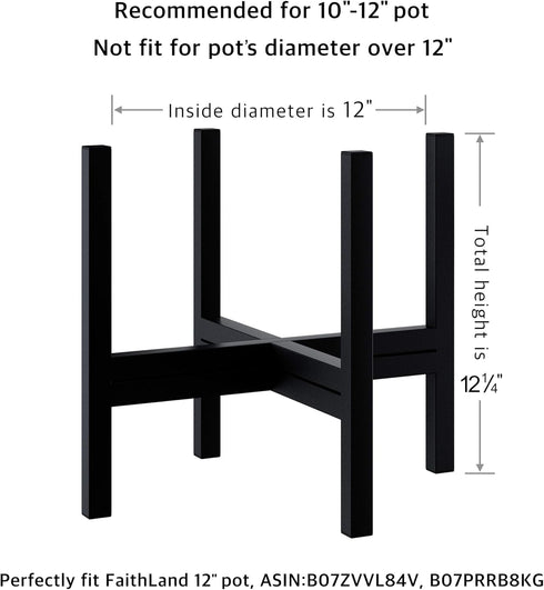 12" 12 Inch FaithLand Mid Century Plant Stand Indoor Outdoor (EXCLUDING Plant Pot) , Hold Up to Planter, Metal Planter