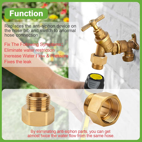 1-1/16" 3/4 Brass-1 Pack Garden Hose Bib Adapter, Fine Thread (Female), to GHT Male Hoses,Compatible with Outdoor