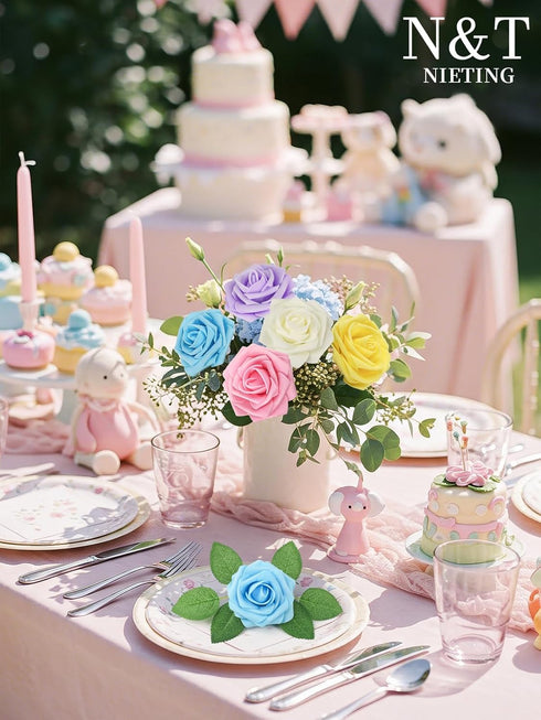 N&T NIETING 25Pcs Artificial Flowers Roses, Fake Flowers for DIY Wedding Bouquets, Centerpieces, Home Decorations