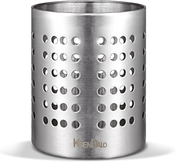 KSENDALO 304 Stainless Steel Utensil Holder, Sturdy Silverware Drainer Basket, Utility Drying Rack for Countertop,