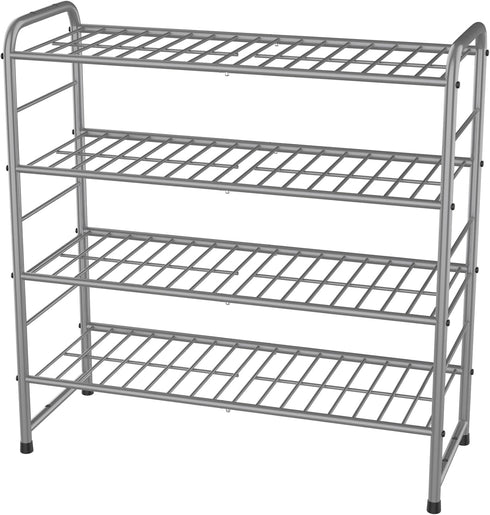 4-Tier Expandable Adjustable Shoe Organizer - Silver Wire Grid Storage Shelf