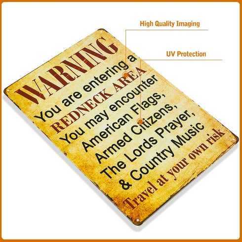 dingleiever-Warning You are Entering a Redneck Area - Vintage Metal/Tin Sign Poster for Man Cave/Garage