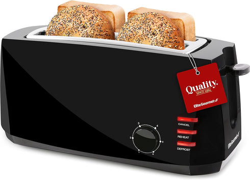 Elite Gourmet ECT4829B Long Slot 4 Slice Toaster, 6 Toast Settings, Defrost, Reheat, Cancel Functions, Extra Wide Slots