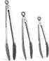 COOK WITH COLOR Stainless Steel Silicone Tipped Kitchen & BBQ Tongs Set, 3 Piece Tongs in Black