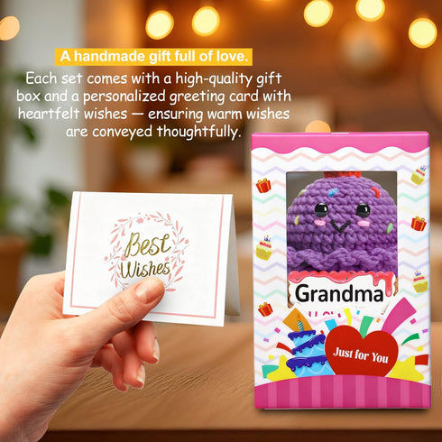 MLZTINGR Crochet Ice Cream Gift for Grandma Handmade Positive Knitted Ice Cream Doll, Sweet Birthday for Grandma from