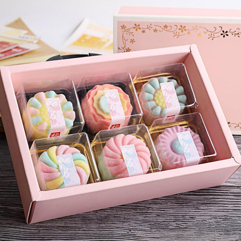 50g Mooncake Packaging Clear Plastic Macaron Containers with Labels, Ideal for Mini Muffins, Set of 50 (Square Black)