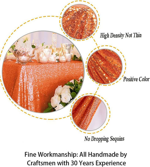 ShinyBeauty 60x102-Inch Orange Sequin Rectangular Tablecloth for Party Cake Dessert Table
