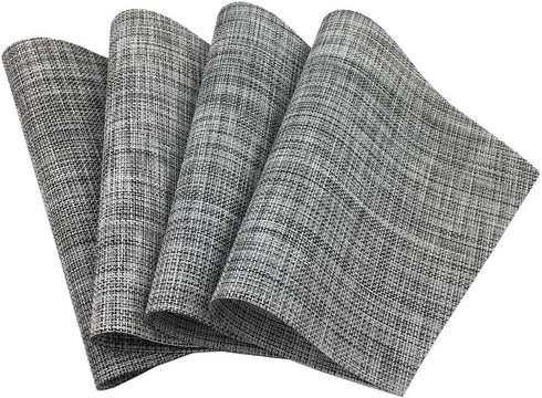 Wedge Placemats Set of 4 Vinyl for Round Tables, Non-Slip Heat-Resistant Easy to Clean Washable Dinner Mats (Gray)