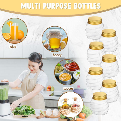 Suclain 50 Pcs 2 oz Honeycomb Plastic Jars with Gold Lids, Mini Honey Jars for Party Wedding Favors, DIY Gift