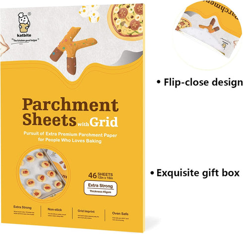 Katbite 12x16 Inch Parchment Paper Sheets with Grid Lines, Precut Non-Stick Heavy Duty Baking Paper for Cookies