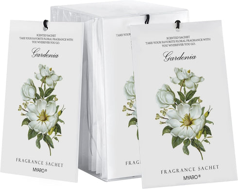 MYARO 12 Packs Gardenia Scented Sachets for Drawer and Closet, Long-Lasting Home Fragrance Sachet