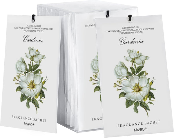 MYARO 12 Packs Gardenia Scented Sachets for Drawer and Closet, Long-Lasting Home Fragrance Sachet