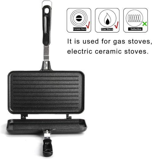 SOUJOY Sandwich Maker, Non-stick Grill Panini Maker with Handle, Stovetop Toasted Aluminum Flip Pan for Indoor Outdoor