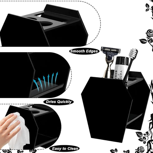 MUOUAKATE 3 Gothic Decor Coffin Toothbrush Holders for Bathrooms - Black Acrylic Halloween Goth Bathroom Decor, Spooky