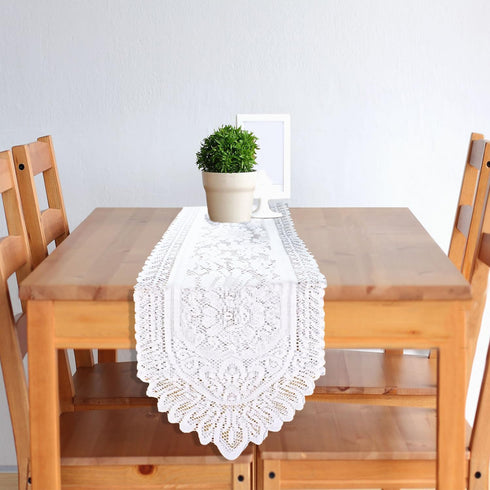 Tinsow 2 Pack Cotton Crochet Lace Rectangular Table Runner, Dresser Scarf Doilies (White Style, 13" X 44")