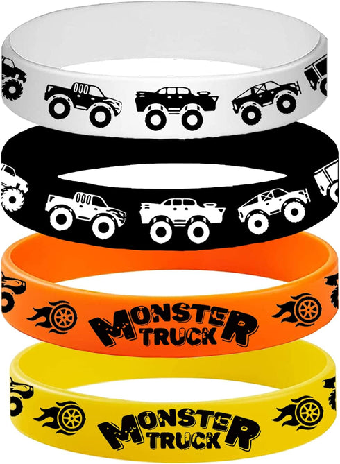 CupaPlay 24PCS Monster Truck Theme Rubber Silicone Wristbands for Birthday Party Favors, Supplies Decorations